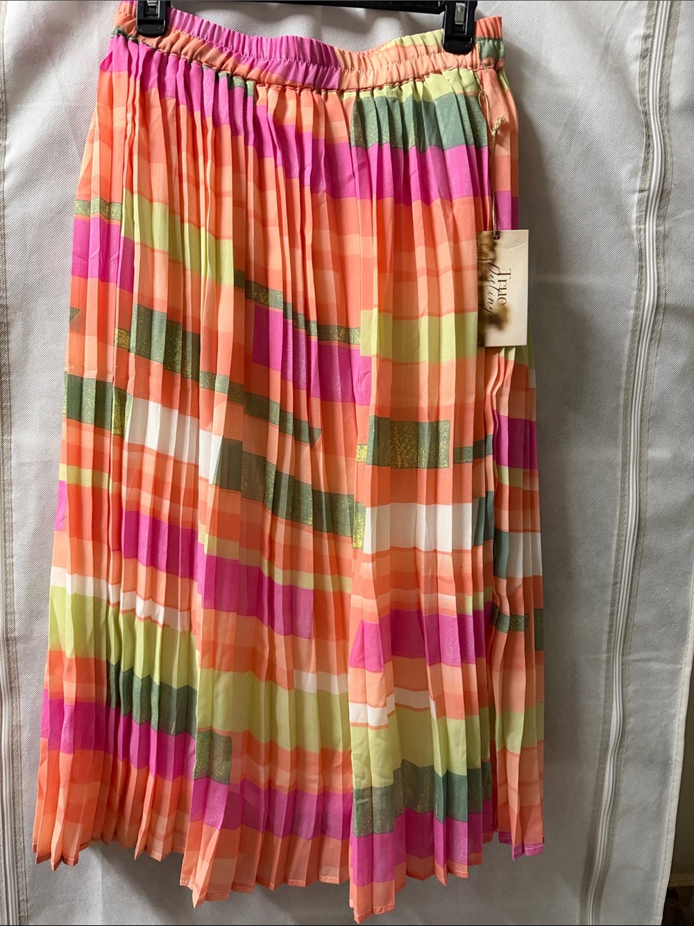 True Destiny Pleated Midi Skirt in Pink, Coral, Lime & Green